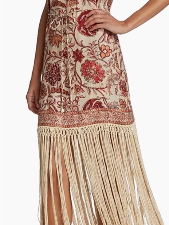 Zimmermann Dresses & Skirts - Zimmermann Cream Maxi Dress with Red Floral Print & Fringe